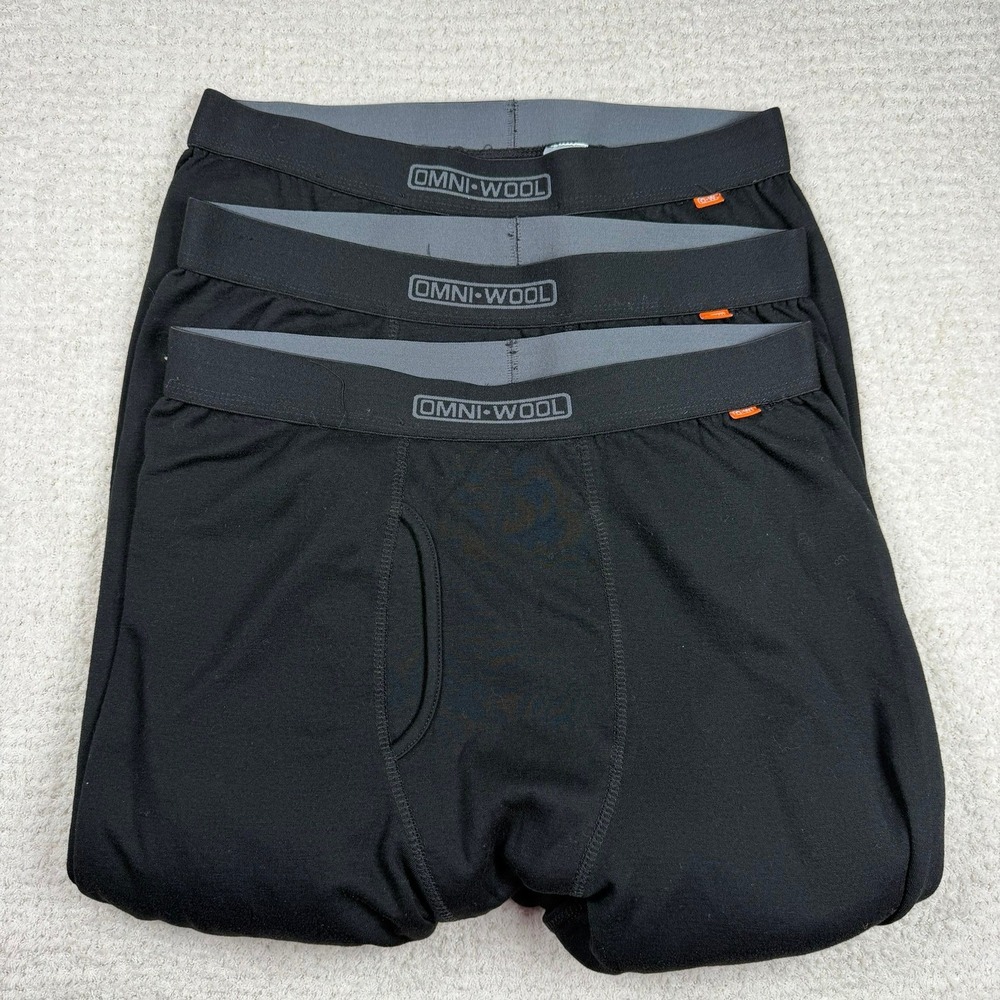 Omniwool Lot of 3 Mens Large Black Merino Wool Blend Thermal Base Layer